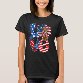 4th of July Decor Patriotic LOVE Pitbull Dog USA F T-Shirt
