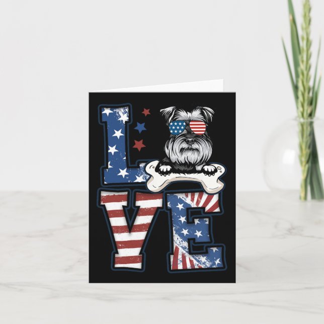 4th Of July Decor Patriotic Love Schnauzer Dog Usa Card (Front)