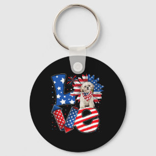 4th Of July Decor Patriotic Love Shih Tzu Dog Usa Keychain