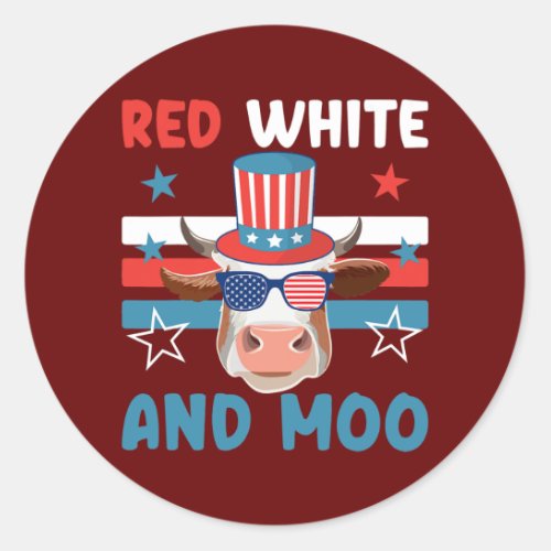 4th Of July Design Moorica Highland cow USA Classic Round Sticker