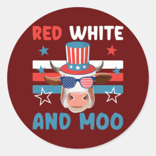 4th Of July Design Moorica Highland cow USA Classic Round Sticker