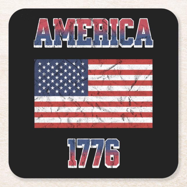 4th of July design Square Paper Coaster (Front)
