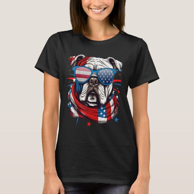4th Of July Dog Bulldog American Flag Independence T-Shirt (Front)