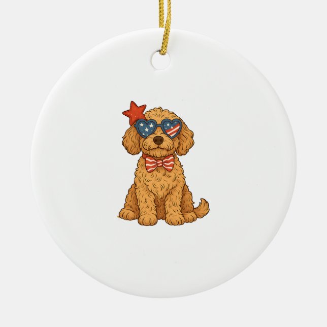 4th of July Dog Ceramic Ornament (Front)