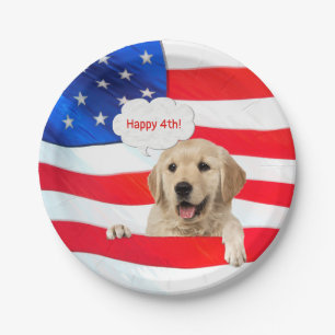 4th of July dog on American flag Paper Plates