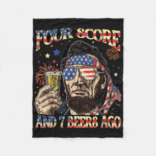 4th Of July Drinking Beer Patriot Four Score And 7 Fleece Blanket