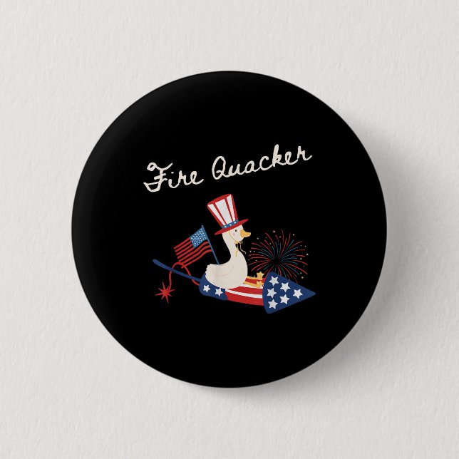 4th Of July Duck Firequacker Patriotic Fourth Of J Button (Front)