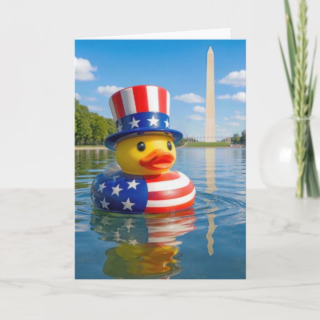 4th of July Duck Floating in the Reflecting Pool Card (Front)