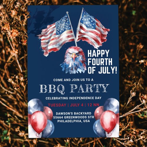 4th of July Eagle America Flag BBQ Party Invitation