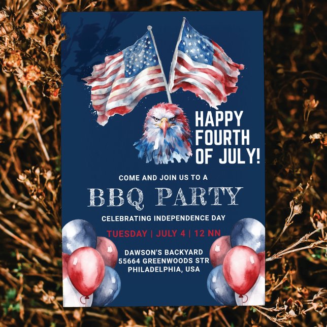 4th of July Eagle America Flag BBQ Party Invitation (Creator Uploaded)