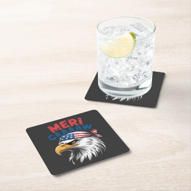 4th Of July Eagle Freedom Patriotic Square Paper Coaster (Insitu)