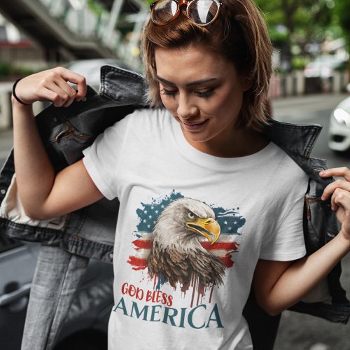 4th of July Eagle God Bless America Ladies T_Shirt