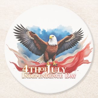 4th of July Eagle – Patriotic Art Design Round Paper Coaster