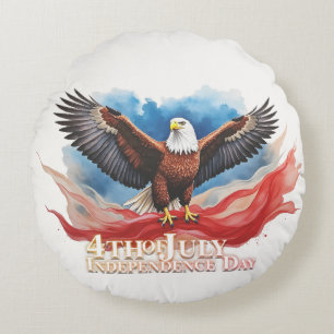 4th of July Eagle – Patriotic Art Design Round Pillow