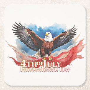 4th of July Eagle – Patriotic Art Design Square Paper Coaster
