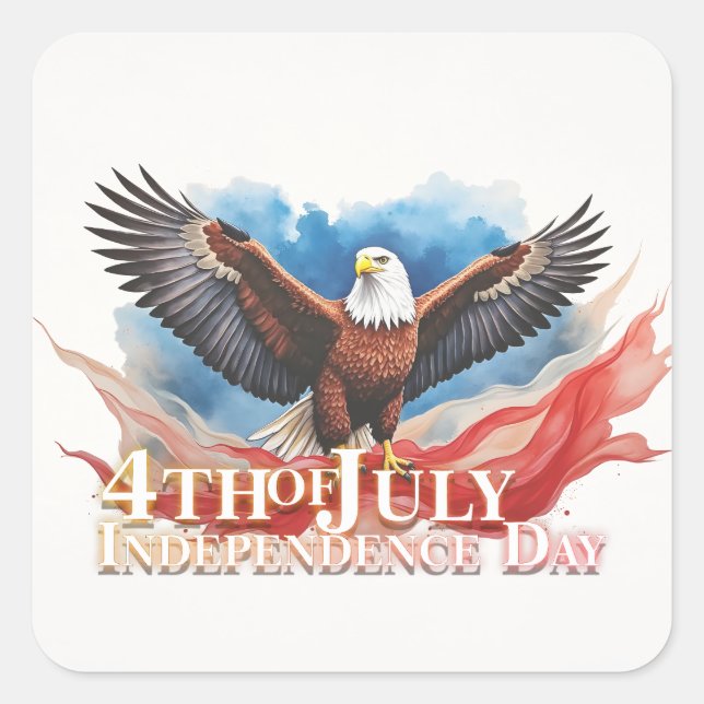 4th of July Eagle – Patriotic Art Design Square Sticker (Front)