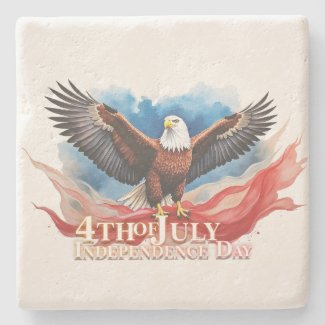 4th of July Eagle – Patriotic Art Design Stone Coaster
