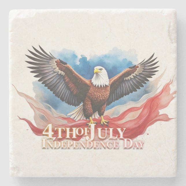 4th of July Eagle – Patriotic Art Design Stone Coaster (Front)