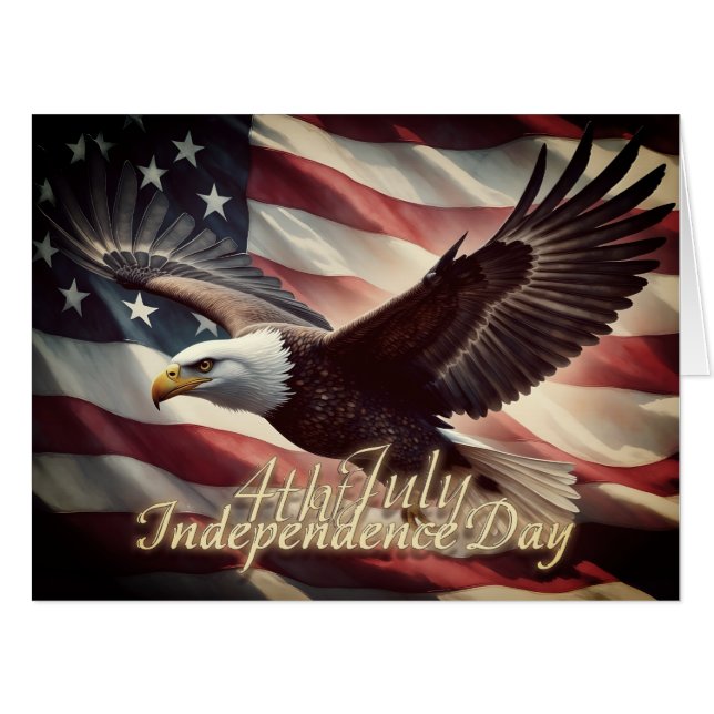 4th of July Eagle with American Flag Card (Front Horizontal)