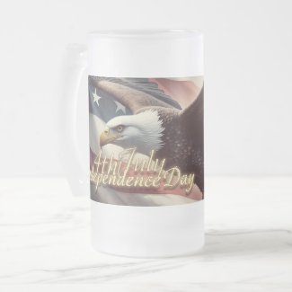 4th of July Eagle with American Flag Frosted Glass Beer Mug