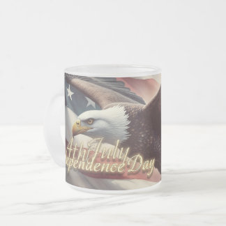 4th of July Eagle with American Flag Frosted Glass Coffee Mug