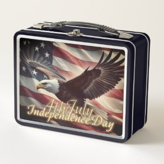 4th of July Eagle with American Flag Metal Lunch Box