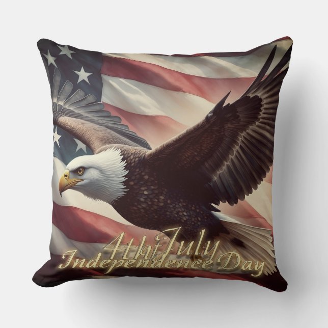 4th of July Eagle with American Flag Throw Pillow (Front)