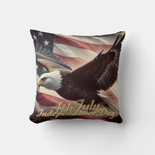 4th of July Eagle with American Flag Throw Pillow