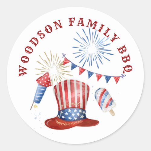 4th Of July Family BBQ Family Name Classic Round Sticker