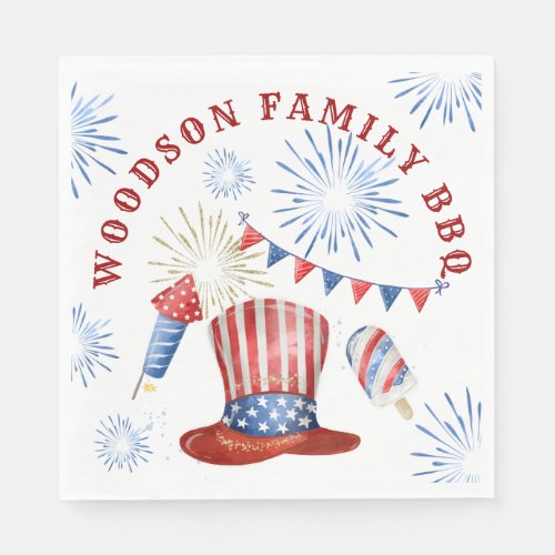 4th Of July Family BBQ Family Name  Napkins