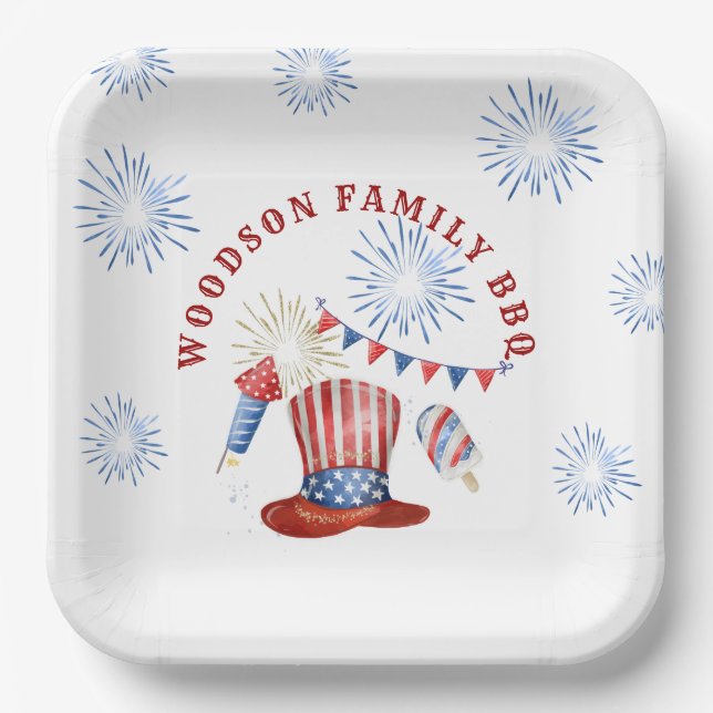 4th Of July Family BBQ Family Name  Paper Plates (Front)