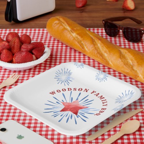 4th Of July Family BBQ Family Name  Paper Plates