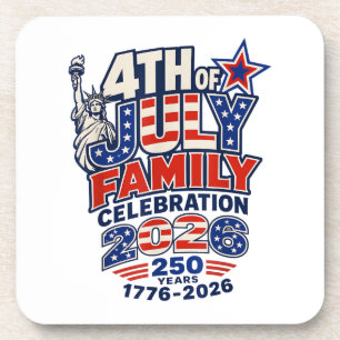 4th of July Family Celebration 2026 250 Years 1776 Beverage Coaster