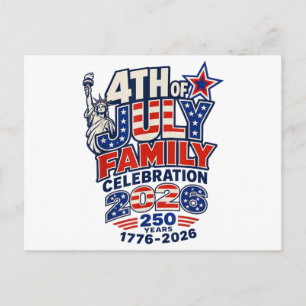 4th of July Family Celebration 2026 250 Years 1776 Holiday Postcard
