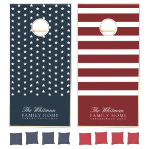 4th of July Family Name Red White and Blue Cornhole Set
