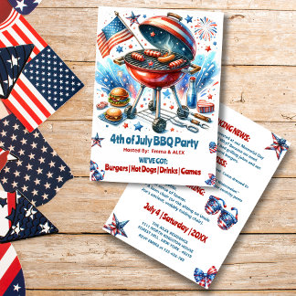4th of July Family Reunion Bakyard BBq Party Invitation