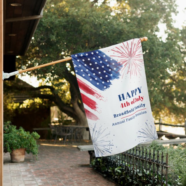 4th of July Family Reunion BBQ Party House Flag (In SItu)