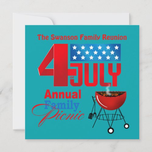 4th of July Family Reunion Picnic BBQ Cookout Invitation