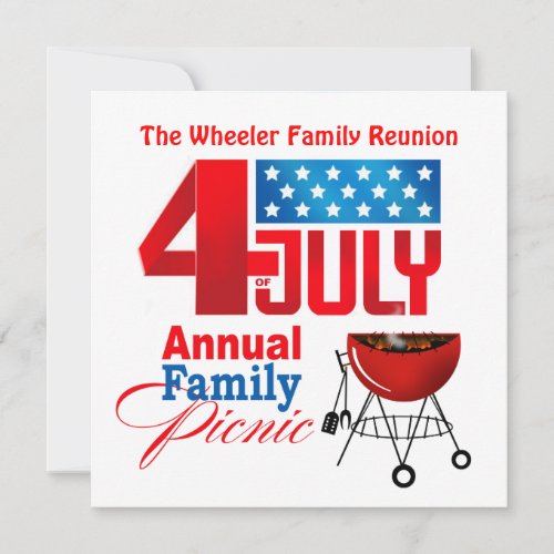 4th of July Family Reunion Picnic BBQ Cookout Invitation
