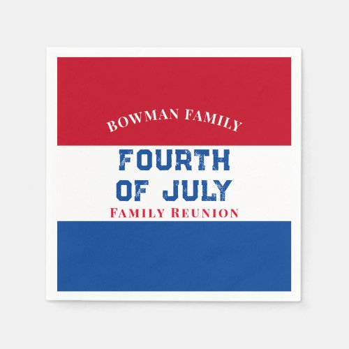 4th of July Family Reunion Red White Blue Custom Napkins