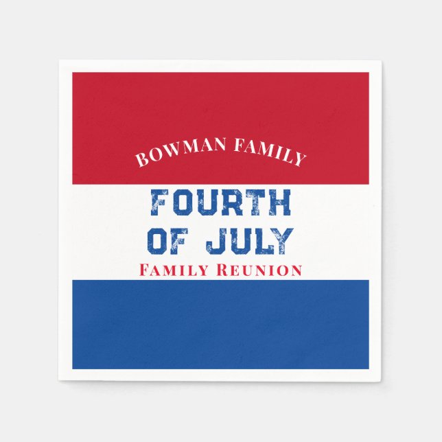 4th of July Family Reunion Red White Blue Custom Napkins (Front)