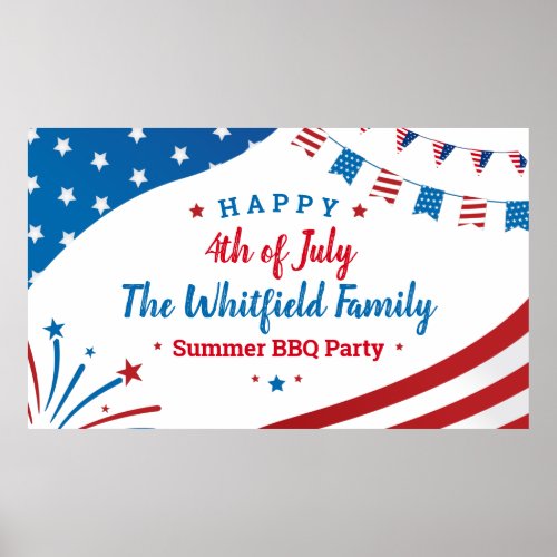4th of July Family Summer BBQ Red White Blue Party Poster