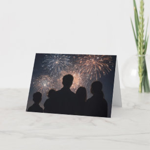 4th of July Family Watching Fireworks Display Card