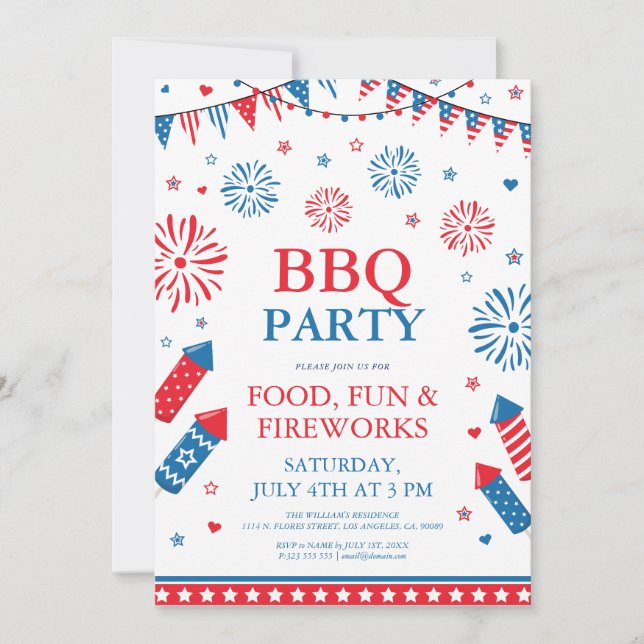 4th of July festivae barbecue border frame Invitation (Front)