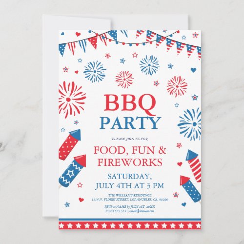 4th of July festivae barbecue border frame Invitation