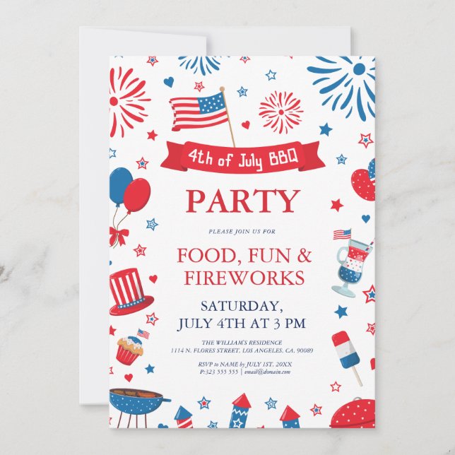 4th of July festival barbecue border frame Invitation (Front)