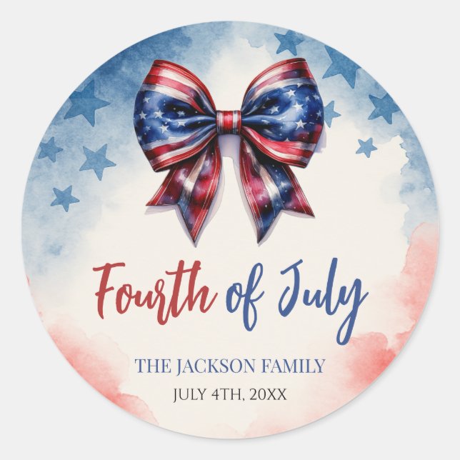 4th of July Festive Bow Patriotic Party Classic Round Sticker (Front)