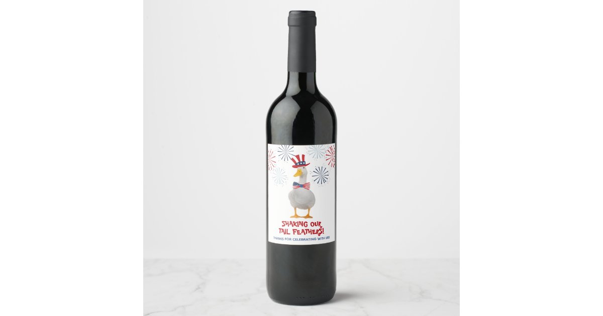 4th of July Festive Duck Wine Label | Zazzle