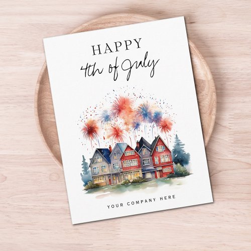 4th of July Festive House Fireworks Realty  Holiday Postcard