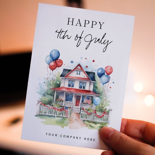 4th of July Festive House Real Estate Promotional  Holiday Postcard